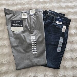 Haggar Iron Free Slim Straight Gray Pants and Old Navy Jeans Bundle